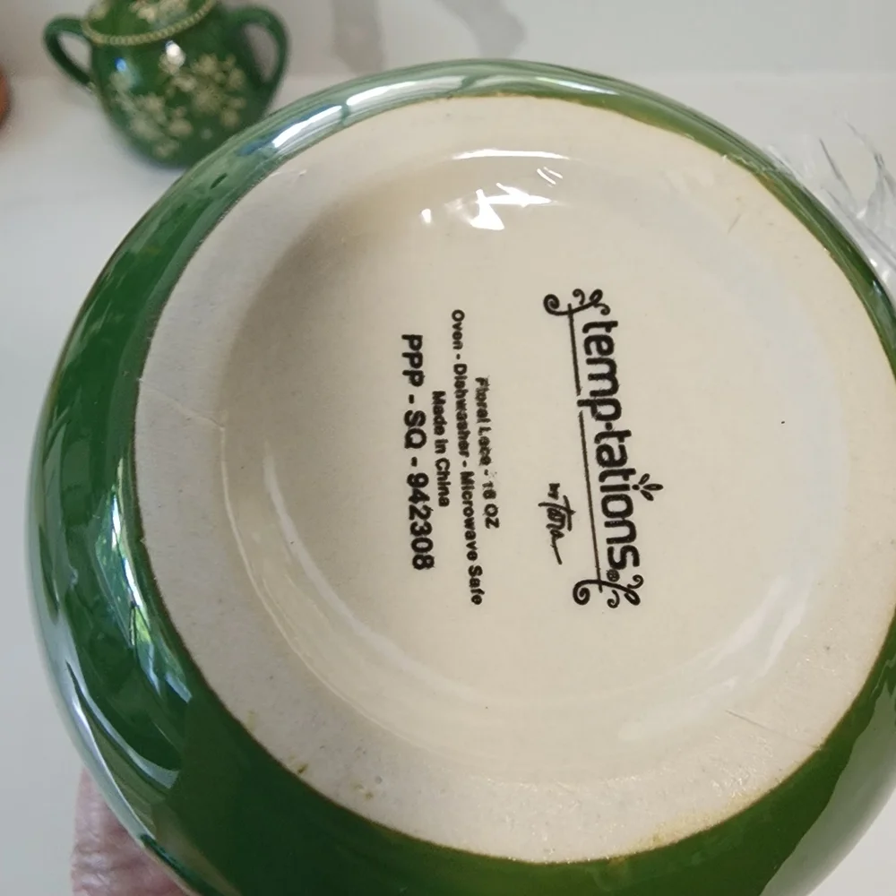 Temptations Green Floral Lace Ceramic Set of 3